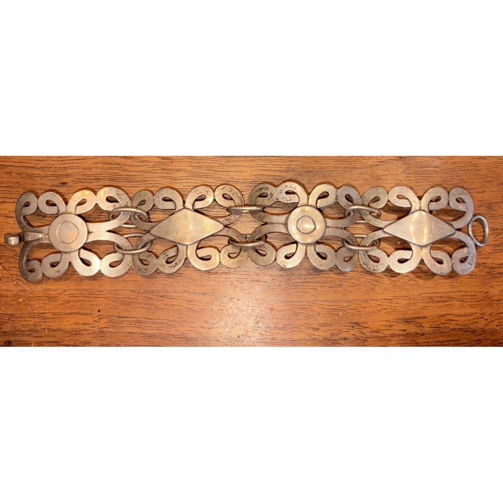 Vintage 900 Silver Bracelet Heavy 60g Ornate Scroll Link Wide Statement Jewelry